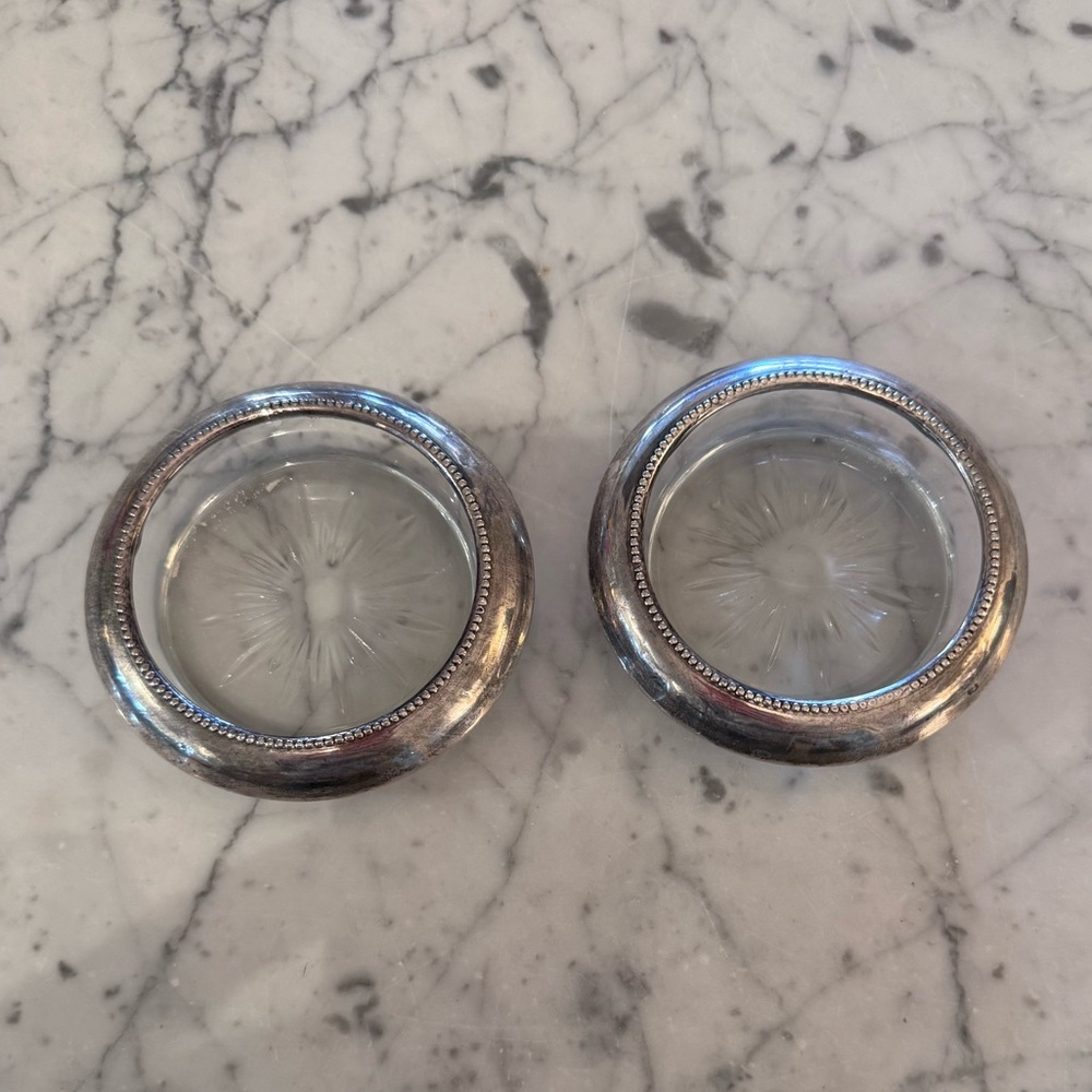 Frank whiting Sterling silver and crystal MCM coasters, set of two. EUC